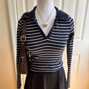 Abercrombie & Fitch Navy and White Striped Blouse